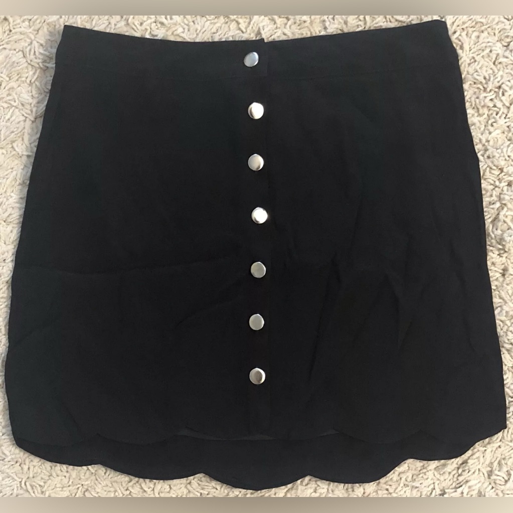 Brooklyn Karma Black Bellport Mixology Silver Button Midthigh Mini Skirt Small S